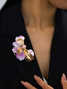 1pc Fashionable Asymmetrical Colorful Floral Brooch, Suitable For Vacation Wear - Pink - View 1