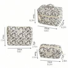 3件套印花绗缝化妆包，可爱拉链手提化妆包，大容量旅行洗漱包，女士美妆护肤收纳包，日常旅行两用，送礼佳品 - 彩色 - 查看 10