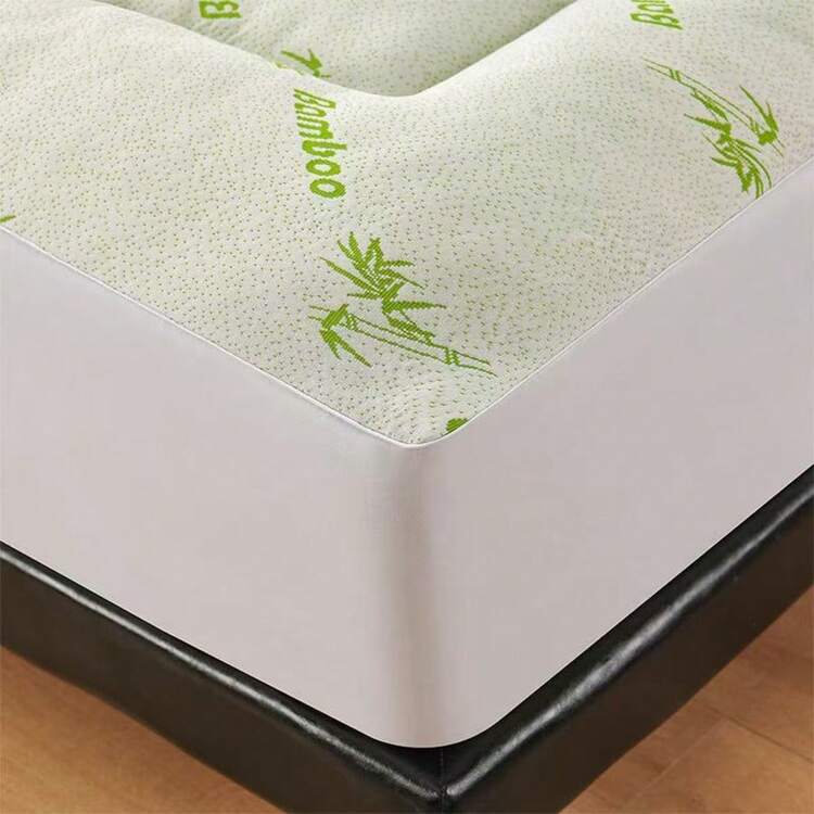 Sábana ajustada con estampado de bambú - Pieza individual, 200x220cm, 40cm de alto, 100% algodón jade - Verde - Añade 3