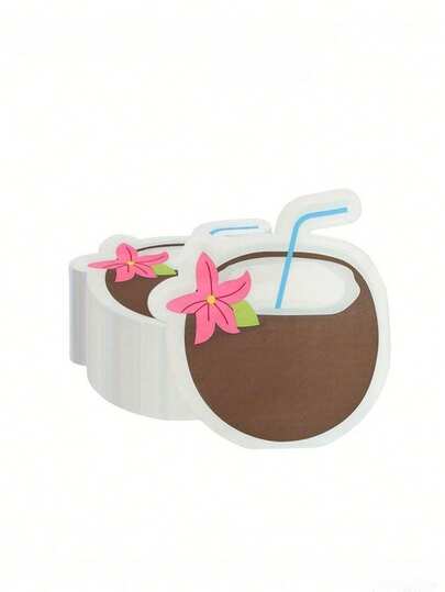 20张椰子造型双层热带风情装饰餐巾，适合主题下午茶、夏季烧烤和夏威夷风情活动 - 充满活力的椰子杯设计搭配芙蓉花图案，节日餐桌装饰，是夏季生日派对的理想用品。