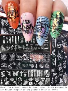 1/5 Mẫu khuôn vẽ móng tay họa tiết cây cỏ mùa xuân và mùa hè, mẫu hoa lá đơn giản và chanh dâu tây, khuôn in móng tay bằng thép không gỉ, phụ kiện làm móng nghệ thuật, dụng cụ salon. - Bạc - Xem 1