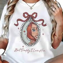 Plussize Women's Casual Tshirt, For Ariel, The Little Mermaid, Sport, Athleisure, Comfortable And Loosefitting Round Neck Printed Tshirt For Casual Attire, Suitable For All Seasons, Machine Washable, Valentine's Day Women's Clothing, Date Outfits,Women's Casual Printed Short-Sleeved Round-Neck T-Shirt, Suitable For Daily Wear - White - View 1