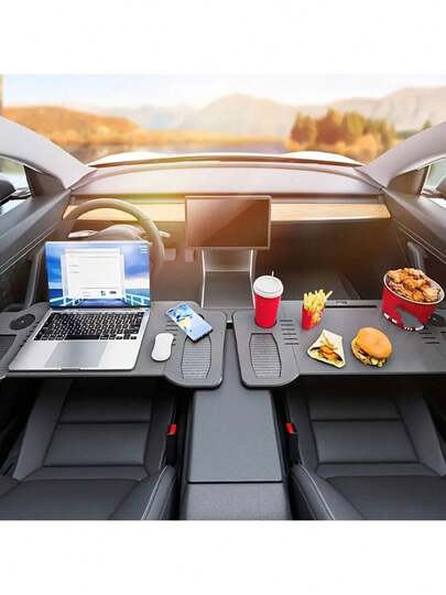 And Model Y Weight Resistant Small Desktop Tray, Convenient Tesla Auto Tray, ABS Material Steering Wheel Tray, Steering Wheel Desktop For Driver And Passenger, Suitable For Working And Studying In The Car For Dining, Perfectly Adapted To Tesla's Tabletop