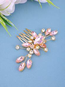1pc Women's Crystal Handmade Hair Comb, Elegant Daily Hairstyle Accessory, Bridal Wedding Headpiece, Shiny Decor For Party And Festival,Summer,Beach,Birthday - Pink - View 5