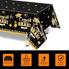 3 Pack Graduation Tablecloth Decorations54x128inch Black Gold Congrats Grad Disposable Plastic Waterproof Rectangular Table Cloth Cover Decor For Class Of 2026 College High School Party Supplies - Black Gold - View 6