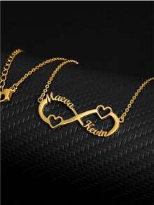 Un collar de infinito con doble nombre personalizado para pareja, joyería de acero inoxidable, colgante en forma de corazón con dos nombres, collar con nombre personalizado, de calidad elegante y multifuncional, de moda y lujoso, sencillo y noble, juvenil y hermoso, personalizado - Multicolor - Ver 4