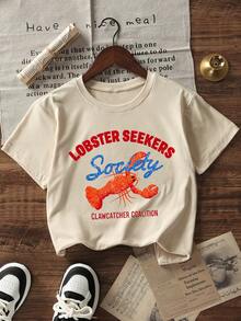 女士夏季新款休闲印花宽松圆领短袖T恤，时尚日常度假穿着，适合日常和度假穿着 - 杏色 - 查看 4