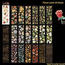 20 Sheets Transparent Flower Stickers For Scrapbooking PET Vintage Plants Stickers Clear Flower Decorative Waterproof DIY Non-Self-Adhesive Paper For Scrapbook Journal Album Laptop Card Making - Red - View 8