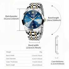 BIDEN 1 chiếc đồng hồ nam cao cấp đính kim cương, dạ quang, lịch, máy quartz, đường kính 42mm, dây đeo màu xanh vàng, thời trang công sở, chống nước. - Màu xanh lam - Xem 4