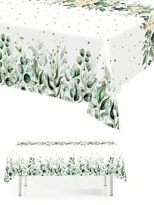 1pc Sage Green Plastic Tablecloth, 183x137cm Spring Summer Eucalyptus Leaves Pattern Green Disposable Rectangle Table Covers, Neutral Plastic Tablecovers For Gender Reveal Birthday Party Supplies, Perfect For Spring Picnic Wedding Party Decor - Eucalyptus Leaves - View 3