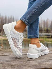 2026 Spring/Summer New Breathable Lace Mesh Shoes, Thick Sole Versatile Casual Shoes, Plus Size Shoes - Beige - View 2