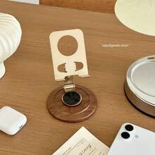 1pc Premium Retro Wooden Grain Phone Stand, 360 Degree Rotation. Suitable For Student Dorm, Desktop Phone, Tablet, Phone Live Streaming Stand And Desktop Decor - Multicolor - View 2