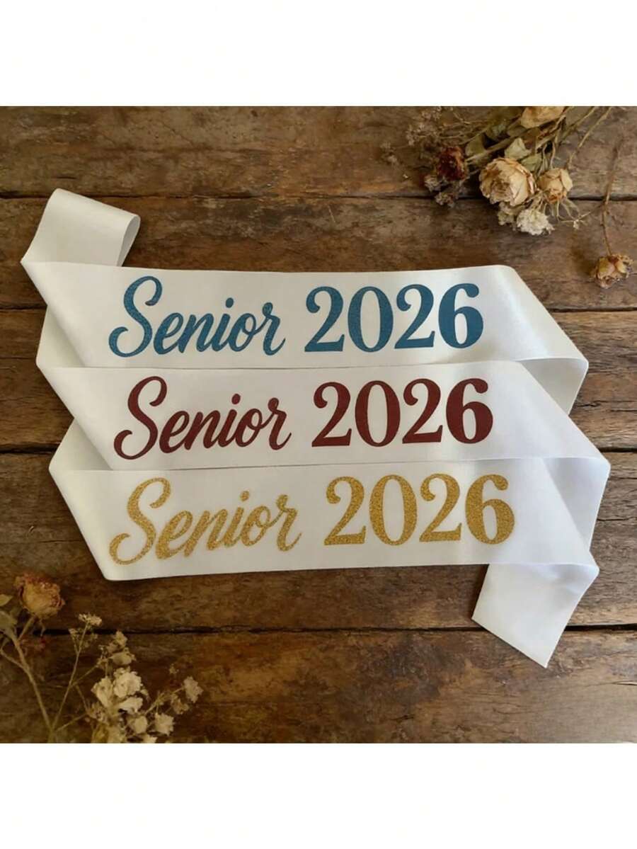 1 pièce Écharpe de cérémonie de remise des diplômes, ruban satin doré, écharpe 2026, écharpe exclusive pour cérémonie de remise des diplômes du lycée/université, accessoire photo pour fête de remise des diplômes, décoration de graduation pour étudiant, accessoire pour événement commémoratif du campus et fête de vacances - Plusieurs styles - Voir 1