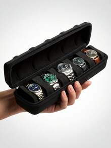 Heavy-Duty Watch Storage Box, Unisex, Scratch-Resistant Lining, Carrying Handle, Suitable For Home, Travel, Watch Collection, Ideal Gift For Men And Women, Compact Design, Durable Construction, Perfect For Watch Accessories, Watch Boxes, Watch Storage And Home Organization. - Black - View 2