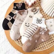 5 Pairs Cartoon Bear & Bow Print Ankle Socks, Fashionable & Breathable, Versatile For All Seasons, Suitable For Students - Multicolor - View 3