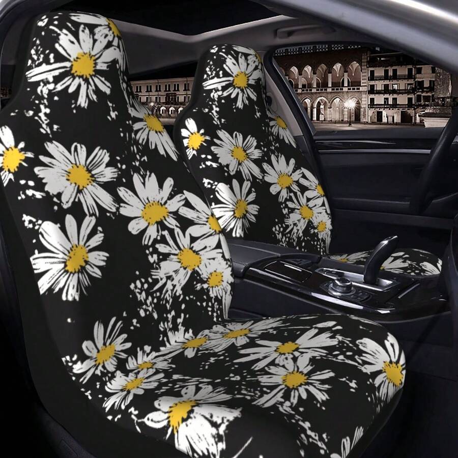 Retro Daisy Print Universal Car Seat Covers, Fashionable - Retro Daisy - View 1