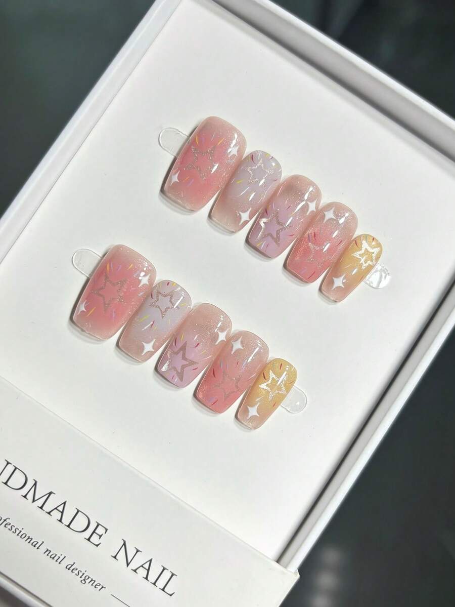 粉色腮红猫眼闪亮星星美甲用品,适合女性 - 粉色 - 查看 1