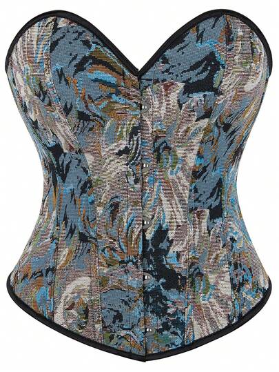 女士复古不对称印花抹胸塑身衣上衣、新年派对情人节节日上衣、束身胸衣上衣、复活节连衣裙