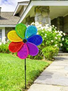 2pcs Rainbow Plastic Outdoor Garden Decor Windmill, Suitable For Spring Garden Decoration, Outdoor Lawn Decor, Colorful Rotating Windmill, Patio And Garden Decoration - Windmill - View 7