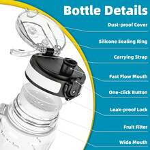 32oz Motivational Tritan Water Bottle With Time Marker & Strap, Leakproof , Transparent For School, Gym, Travel & Outdoor - B-Xanh trong suốt - Xem 9