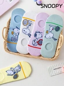 5双装 SNOOPY 联名夏季船袜，日系卡通印花浅口隐形袜，柔软透气清爽短袜 - 彩色 - 查看 1