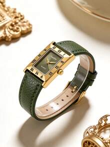 Vintage Fashionable Minimalist Casual Elegant Oval Case PU Leather Strap Women's Watch, Delicate Cute Small Dial Roman Numeral Display, Suitable For Daily Wear, Birthday Gift, Party, Ideal Choice For Yourself Or Friends. No Packaging Box Included. - Green - View 4