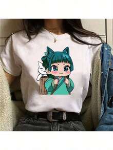 Funny Anime The Apothecary Diaries Printed T-Shirts For Women Summer Short Sleeve Round Neck Cute Loose T-Shirt Personalized Top Women's T-Shirt Women's Tee - 白色 - 查看 2