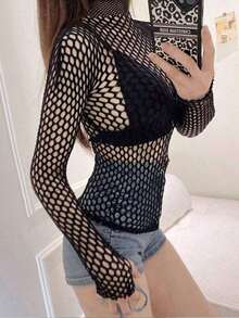 1pc European And American Style Lingerie Top With Fishnet Sleeves, Women's Erotic Lingerie Halloween Wedding - Nhiều màu - Xem 2