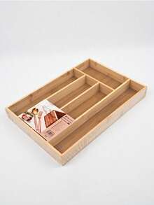 1pc Bamboo Drawer Organizer Box, Expandable Kitchen Utensil Storage Rack, Bamboo Wood Multi-Compartment Chopstick Spoon Fork Divider Box, Drawer Storage Rack, 4 Size Options, Desktop Kitchen Storage Box, Cutlery Organizer - View 4