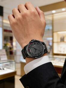 VA VA VOOM 男士手錶，45mm 銀色錶圈黑色錶殼不鏽鋼時尚蜂巢面盤 114g 石英機芯極簡男士手錶，適合日常配戴、辦公通勤、約會、旅行，也是送給父親和男友的絕佳禮物 - 黑色 - 查看 3