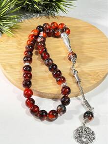 1串穆斯林33颗玻璃花珠念珠，优雅穆斯林祈祷念珠，男女通用 - 彩色 - 查看 8