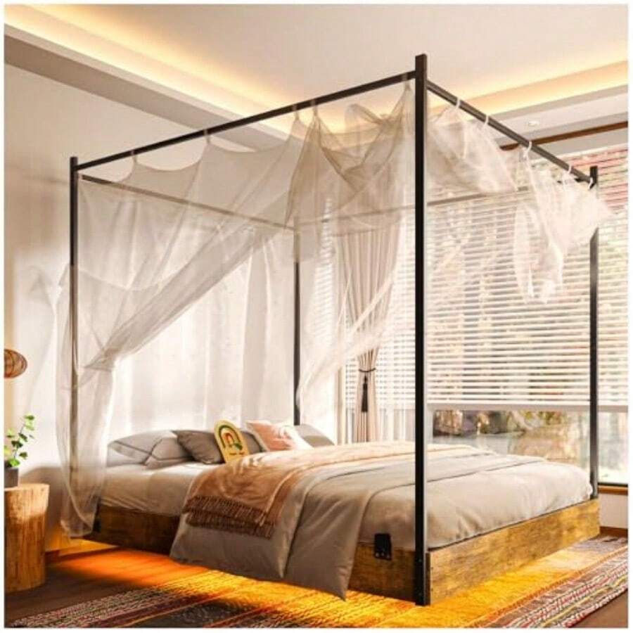 Base Cama Matrimonial Flotantecabecera Flotante matrimonial con cabecera de Almacenamiento Estructura de Cama Flotante con Barra para mosquitera955685 - Estructura de cama flotante con barra para mosquitera - Ver 1