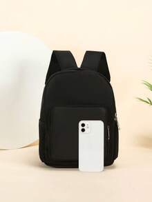 Mochila con estampado de excavadora de dibujos animados, diseño de estampado aleatorio - Negro - Ver 2