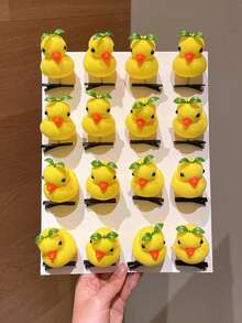 10个/套 可爱随机小鸡绿叶弹簧发夹，适合日常、派对、刘海、卡通发饰、趣味节日聚会、拍照、直播礼物、青春百搭、旅行、生日 - 豆芽小黃鴨 - 查看 4