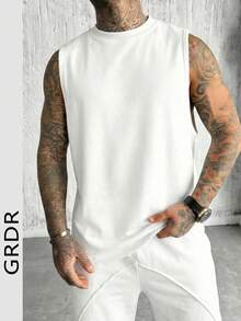 GRDR Men's Summer Casual Loose All-Match Solid Color Versatile Round Neck Tank Top - White - View 6