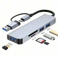 Estación de acoplamiento multifunción 8 en 1 USB, Hub USB para computadora, Hub USB-C, Lector de tarjetas TF/SD, Salida de audio de 3.5 mm, Compatible con MacBook Pro/ Pro/Aleación de aluminio con 4 puertos USB para transferencia de datos - Plateado - Ver 13