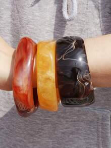 3pcs/Set Exaggerated Asymmetrical Resin Semi-Transparent Bracelet For Women, Unique & Versatile - Multicolor - View 4