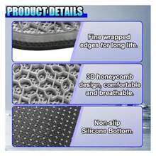 Gel Car Seat Cushion Cooling Breathable Car Driving Seat Protector Cover Comfortable Anti-Slip Chair Cushion Pad Universal Automotive Interior Accories For Sedan Office Grey - 灰色 - 查看 5