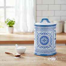 Baroni Home Accessori da Cucina, Linea Maioliche Blu, Barattolo Sale - Saliera - Ver 2