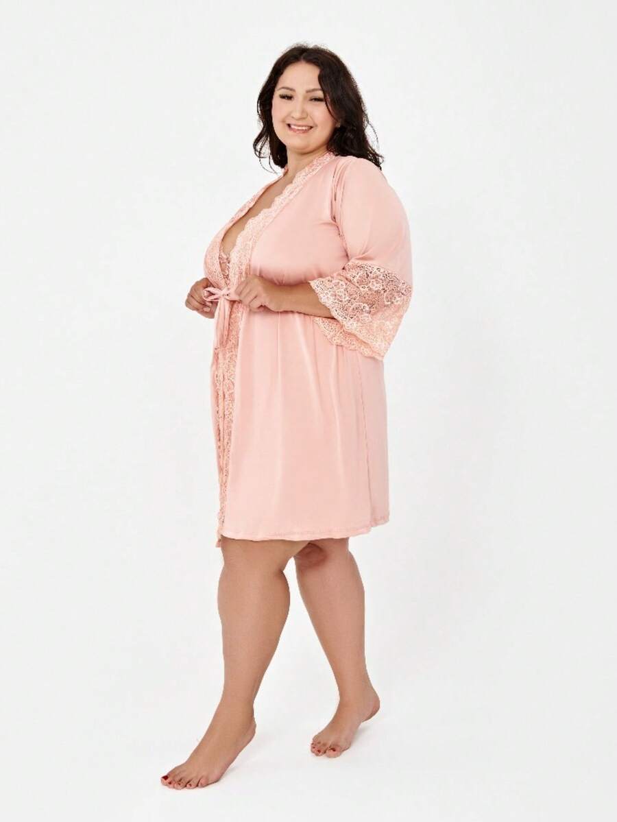 Luxury Lace Robe, Plus Size, Bathrobe - ROSA - Ver 1