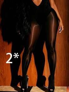 亮面黑色基础款打底裤，兼具光泽感和休闲优雅气质 - 黑色 - 查看 15