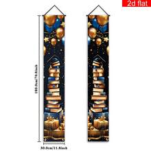 2pcs, 12*71 Inch, 2026 Graduation Ceremony Front Door Porch Banner/Couplet, Polyester, Scholar Cap & Golden Gift Box Pattern, Suitable For Hanging Decoration On Front Door, Porch, Wall, Yard And Other Indoor/Outdoor Spaces - View 3