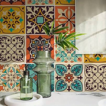 60 miếng dán tường tự dính phong cách Bohemian, decal dán tường chống thấm nước có thể tháo rời, thích hợp cho phòng khách, nhà bếp và phòng ngủ, decal dán tường bằng vinyl, trang trí nhà cửa, kích thước 4 inch x 4 inch.