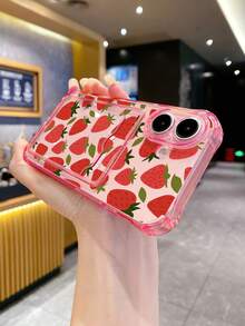 1pc Pink Strawberry Pattern Shockproof TPU Phone Case, Suitable For IPhone, Android, Phones - Multicolor - View 3