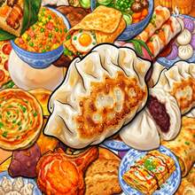 50张中国美食贴纸，亚洲美食主题贴纸，适合成人，可用于笔记本电脑、水瓶、日记本、滑板、DIY工艺品、美食爱好者装饰贴纸、餐厅装饰、剪贴簿用品。 - 1 Set - 查看 8
