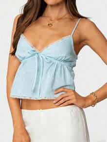 Women V Neck Y2k Babydoll Top Fairy Camisole Summer Ruffle Hem Tanks Cute Sleeveless Going Out Camis Shirt - Blue - View 1