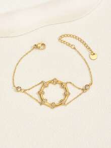 1 pieza Brazalete de aro redondo de lujo francés, incrustado con circonita sintética, elegante para uso diario, fiestas y reuniones de mujeres - Dorado - Ver 4