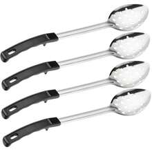 Cuchara perforada de acero inoxidable de 15 pulgadas con mango de baquelita resistente al calor muesca antideslizante cuchara de servir y drenaje de grado comercial para bufés restaurantes y - Plateado/Negro - Ver 5