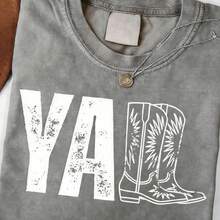 2026 Tops For Women, Washed Cotton Women's T-Shirt, Vintage Western Print Women's T-Shirt, Southern Country Cowgirl Shirt, Cowboy Boot Style, Cute Cowboy Rodeo Country Concert Outfit T-Shirt, Cute And Stylish T-Shirt, Universal Loose Bohemian Style T-Shirt, Local Warehouse, Elegant And Cute Women's Clothing, Loose And Comfortable Summer Tops - 灰色 - 查看 1