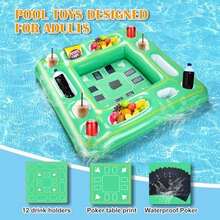 Floating Game Table For Pool - Inflatable Floating Table With Waterproof Playing Cards, 40"X40" Large Pool Float Drinks For Adults, Includes 12 Drink Holders (Green) - Green - View 4